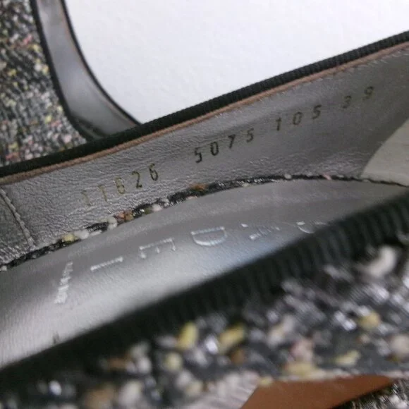 Near New Casadei Stiletto High Heels Peep Toe 9 Black Silver - Picture 11 of 16